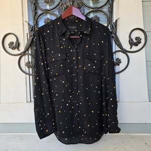 Investments Stars Witchy Whimsigoth Blouse with Roll-Tab Sleeves - L